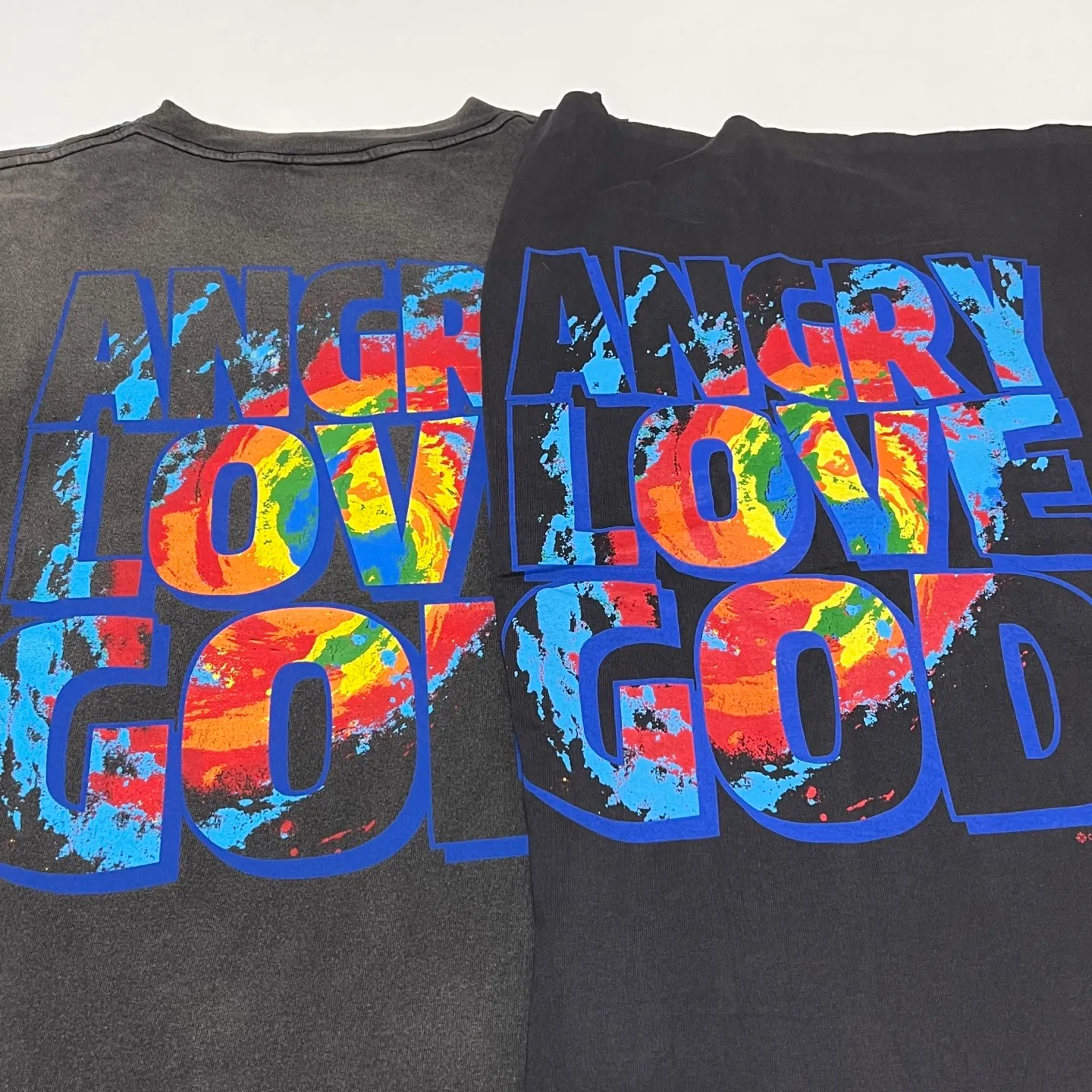 Printing proofing CACTUS PLANT FLEA MARKET x SAINT Mxxxxxx ANGRY LOVE GOD SS TEE/BLK CPFM joint weather icon/tropical storm print retro old TEE washed black S-XL